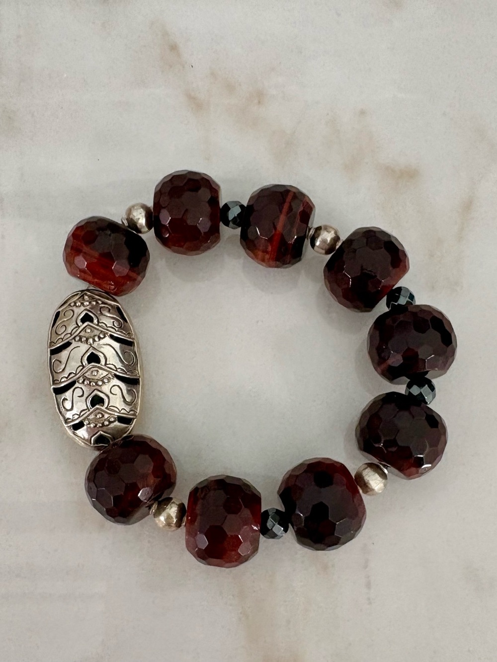 Silpada Red Tiger Eye Stone Stretch Bracelet with .925 Sterling Silver Accents